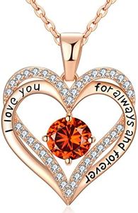 Lucktree 18K Rose Gold Necklaces for Women, 925 Sterling Silver Gifts for Mothers Day, Jewelry for Wife Mom Her Girlfriend, Birthstone Diamond Necklace for Birthday Anniversary, Heart Pendant Jewelry, Cubic Zirconia, Cubic Zirconia