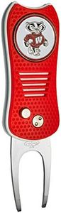 Team Golf NCAA Wisconsin Badgers Retractable Divot Tool with Double-Sided Magnetic Ball Marker, Features Patented Single Prong Design, Causes Less Damage to Greens