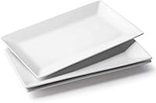 DOWAN Dinner Plates, Rectangular Plates, White Plates, Dinner Service for Meat, Appetizers, Dessert, Food, Party, 36 cm x 20 cm, Pack of 3