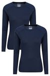 Mountain Warehouse Talus Womens Round Neck Tops - Multipack Ladies Thermal Tee, Lightweight, Quick Drying - Best for, Skiing, Snowboarding to wear as a Baselayer Navy (2 Pack) Women's Size 8