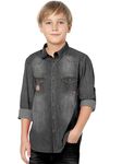 FABFARM Boy Casual Double Pocket Denim Shirt Grey