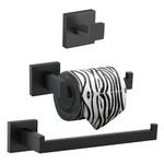 TURS 3 Pieces Matte Black Toilet Accessories,SUS 304 Stainless Steel Robe Hooks,Toilet Roll Holder and Towel Rail Set,Chrome Bathroom Accessories,Bathroom Accessory Set,Wall Mounted,A7010B