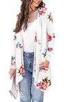 Veryoung Long Sleeve Floral White Cardigan for Women Plus Size Fashion Casual Open Front Drape Lightweight Summer Cardigan with Pockets 2024,XXL