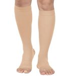 MGANG Compression Socks 5XL Plus Size Support Stockings for Post-Thrombotic Syndrome and Venous Insufficiency, Lymphedema & Tired Legs, Extra X-Wide Calf & Ankles, Open Toe, 20-30mmHg, Beige 5X-Large