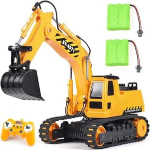 DOUBLE E Remote Control Excavator Toy 2 Batteries Digger Hydraulic Construction Vehicles RC Trucks Toys for Boys Girls Kids 3 4 5 6 7 8 9 10 Year