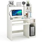 CASART Computer Desk with Hutch, Wooden Writing Table with Storage Shelves & Keyboard Tray, Home Office Study Desk PC Laptop Table for Bedroom Study Living Room