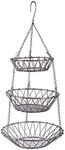 DII Metal Kitchen Storage Collection Farmhouse Stand 3-Tier Hanging Fruit Basket, Satin Nickel