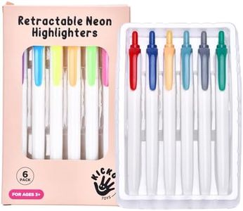 Kicko Retractable Highlighters - Set of 6 - No Bleed, Fade-Resistant Ink for Color Coding & Passage - Plastic Gel Highlighters with Vivid, Vintage Aesthetic Colors - White with Vintage Colors