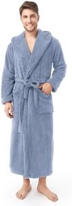 DAVID ARCHY Mens Robe with Hood Coral Fleece Microfiber Warm and High Absorbent Towel Bathrobe for Men（XL,Water Blue）