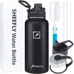 SHEEFLY Stainless Steel Water Bottle with Straw-1 Litre Insulated Water Bottle, Leakproof Metal Water Bottle Double-Wall Vacuum Water Bottle for Kids Girls Boys Adults