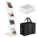 ZLDYPINK Foldable Brochure Magazine Rack Literature Rack Metal 4 Pockets with Carrying Bag Black Display Stand Catalog Rack for Exhibitions Trade Show Office Retail Store (White)