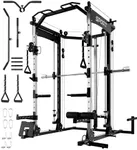 Garvee Smith Machine, 2200LBS All in One Squat Rack for Home Gym, Multi-Function Power Cage Cable Crossover System Strength Training Equipment, LAT Pulldown Machines, Smith Bar and More Attachments