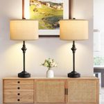 ‎CNXIN 26" Farmhouse Table Lamps for Bedroom Set 2, Buffet Lamps with 3-Color Temperatures for Living Room End Table Lamp, Tall Vintage Bedside Nightstand Lamps with Dual USB Ports, Bulbs Included