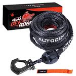 Synthetic Winch Rope Cable Kit 1/4" x 50 ft 9500Lbs Black Winch Rope Line with Protective Sleeve+Rubber Stopper+Winch Hook+Safety Pull Strap for ATV UTV SUV