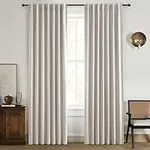 100% Blackout Curtains 84 Inch Length 2 Panels Set Farmhouse Style for Bedroom Windows/Living Room Thermal Insulated Neutral Boho Drapes Linen Blend Natural Ivory 7ft Long Hook Belt Pleated/Back Tab