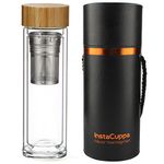 InstaCuppa Premium Detox Tea Infuser Bottle, Double-Walled Glass, BPA-Free, Eco-Friendly, Heat-Resistant, with Protective Sleeve - Perfect for Busy Moms, 450 ml