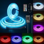 ALITOVE 12V RGB COB LED Strip Lights Kit 16.4FT/5M Dimmable Multicolor LED Strip Lights Flexible High-Density LED Tape Ligh for Party Bar Home Christmas Decoration with Dimmer and Power Adapter