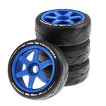 Chanmoo 1/8 RC On Road Tires and Hard Plastic Drift Wheels 17mm Hex Rally Racing Tyres for 1:8 Scale Touring Street Car Tamiya HPI WR8 HSP Hobao ARRMA Redcat Losi Kyosho VRX W10 4PCS (Blue)