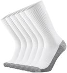 KMM Men Cotton Full Thick Cushion Crew Socks Moisture Control Heavy Duty Work Boot Warm Thermal Wicking Sweat Anti Blisters(White Grey L)