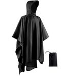 Waterproof Rain Poncho Multifunctional, Opret Lightweight Raincoat with Adjustable Hood for Adult Men and Women 3 in 1 Poncho for Outdoor Activities, Black