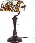 Bieye L30516 Baroque Tiffany Style Stained Glass Banker Table Lamp with 10-inch Wide Lampshade for Working Reading, Table Lamp, 17 inch Tall