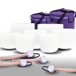 ENERGYSOUND Chakra Crystal Quartz Bowls Set 7PCS Frosted Quartz Crystal Singing Bowl 7-12 inch +Canvas Bags -Sound Healing & Yoga Meditation