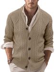 Linvich Men's Cardigan Sweaters Shawl Collar Button Knitted Sweater Coat with Pockets Khaki Open Front Sweater Jacket