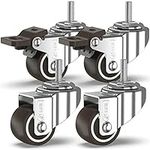 GBL Heavy Duty Castor Wheels with 2 Brakes + Screws - 25mm M6x15mm Bolt up to 40KG - Pack of 4 No Floor Marks Silent Caster for Furniture - Small Rubbered Trolley Wheels - Silver Castors