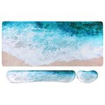 iCasso Mouse Pad Set, Extended Gaming Mouse Pad+Keyboard Wrist Rest Support+Wrist pad, Extended Desk Pad with Stitched Edges (35.4 x 15.7 inch),Non-Slip Waterproof Mouse Pad for Home Office Game,Beach