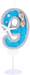 Kinsynko 9 Candle for Birthday Cake Boy Girls Ocean Theme 9 Birthday Candle, Under The Ocean Sea Blue Theme 9th Birthday Party Decoration Cake Topper with Pearl Seashell Starfish Sequins