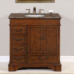 Silkroad Exclusive Granite Stone Top Single White Sink Bathroom Vanity with Cabinet, 36"