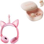 sunvito Girls Headphones, Unicorn Wired Headphones for Children,Headphones with Cat Ears,Rechargeable LED Light Headset,85dB Volume Limited Kids Headphones