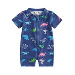 Vioyavo Toddler Boys Rash Guard Swimsuit Rompers Zipper Short Sleeve Whale/Dinosaur Print Kids Bathing Suit Baby Swimwear (Zc-Blue, 12-18 Months)