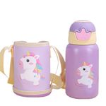 Cute Insulated Water Bottle with Straw Strap Kids, 17 oz Unicorn Cups for Hot and Cold Drinks, BPA Free Stainless Steel Thermoses Leak-proof Flask for Boys and Girls School Indoor Outdoor(Purple)