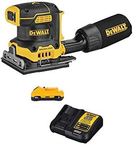 DEWALT 20V MAX XR Palm Sander, Variable Speed, 1/4-Inch Sheet with Battery Pack & Charger Kit, 3-Ah (DCW200B & DCB23C)