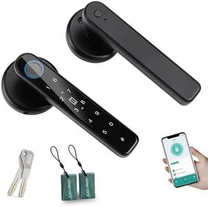 TEKXDD Smart Door 4-in-1 Lock Door Handle Electronic Keyboard Password Bluetooth Smart Lock Biometric Identification Fingerprint Key Digital WiFi Electronic Touch Front Door Home Office Apartment