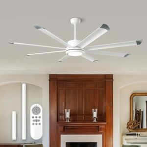 Forest Lighting 72" Outdoor Ceiling Fan with Light 6Speed Remote Control, 8 white Aluminum Blades, 9799 CFM High Airflow, Quiet Reversible DC Motor, Modern Farmhouse Fan for Patios Garage