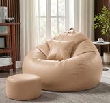 Sattva Classic 6XL Bean Bag Chair with Beans Filled | Sofa Style Faux Leather Beanbags with Footstool & Cushion | Pre-Filled Bin Bags Sofa & Beam Bag for Adults | Home & Office, Cream