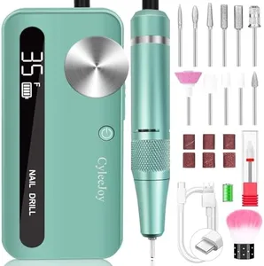 Nail Drill Cordless, 35000 RPM Electric Nail Filer for Acrylic Nails, Professional Nail Drill Machine with Drill Bits, Rechargeable Nail Drill Kit Portable Manicure Drill for Home Salon (Green)