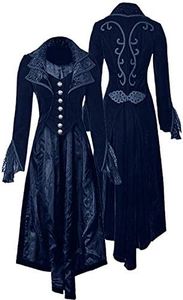 Renaissance Steampunk Tailcoat Halloween Costumes for Women, Medieval Victorian Pirate Vampire Jackets Vintage Frock Coat, Blue