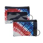 Chums Surfshorts Wallet - Lightweight Zippered Minimalist Wallet with Clear ID Window - Water Resistant with Key Ring (Red, White, Blue), Red, White, Blue, One Size