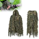 Gilly Suit Adult, Camouflage Hunting Suit, Stealth Ghillie Suit, Bush Costume, Camouflage Cloak Camo Leaf Leaves Sniper Set Clothes for Cs Woodland Games Army Adult