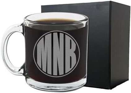 Personalized Etched Monogram 12oz Glass Coffee Mug, Circle Monogram, Customized gifts for Her Him, Unique coffee mugs, Custom coffee mug Monogrammed Cup Initial