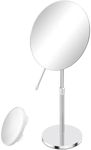 FFowcye 8" HD Vanity Mirror with Swivel & Adjustable Height (13-18"), Bonus 10X Magnifying Suction Cup Makeup Mirror for Precision Grooming & Shaving, Chrome Finish for Tabletop & Bedroom（No Light）