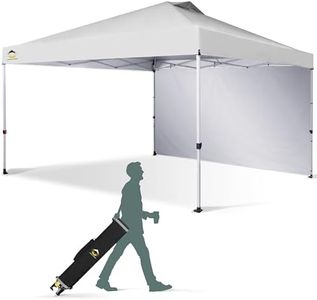 CROWN SHADES 12x12 Pop Up Canopy Tent Instant Commercial with 150D Silver Coated Fabric Including 1 Removable Sidewall, 4 Ropes, 8 Stakes, Weight Bags, STO 'N Go Bag, White