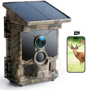 CEYOMUR Solar Wildlife Camera 4K 30fps, WiFi Bluetooth 46MP Trail Camera, 120° Detection Angle Night Vision Motion Activated IP66 Waterproof for Wildlife Monitoring with U3 32GB Micro SD Card