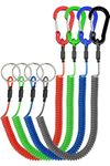 Lix&Rix Kayak Lanyards Coil Tethers with Caribiniers for Fishing Rod Pliers Nets Flashlight Paddle Board Leash Tackle Tool Accessories, Black Blue Green Red, 4pcs