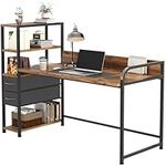 55 Inch Small Computer Desk with 2 Non Woven Drawers and 4 Storage Shelves, Home Office Desk with Bookshelf,Sturdy Writing Desk Reading Table Workstation,Laptop Desk for Small Space,Brown