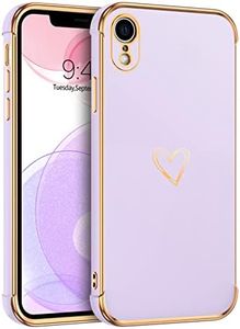 GUAGUA for iPhone XR Case Luxury Electroplate Edge Bumper Case iPhone XR Phone Case Cute Heart Pattern Cover for Women Girls with Camera Protection & 4 Corners Shockproof Protection Phone Case,Purple