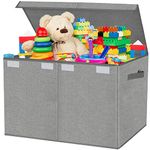 Large Toy Box Chest for Kids Boys,Collapsible Toy Bin Storage Organizer Basket with Lids for Blanket,Toys,Toddler,Nursery,Playroom (Grey)